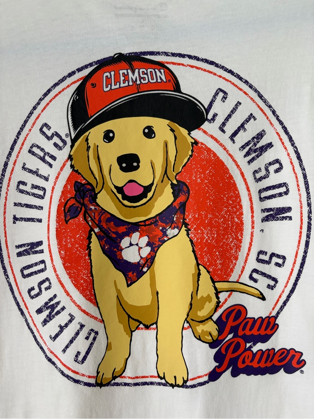 Champion Clemson (L) Dog Graphic Tee - White, Orange, Purple, Gold